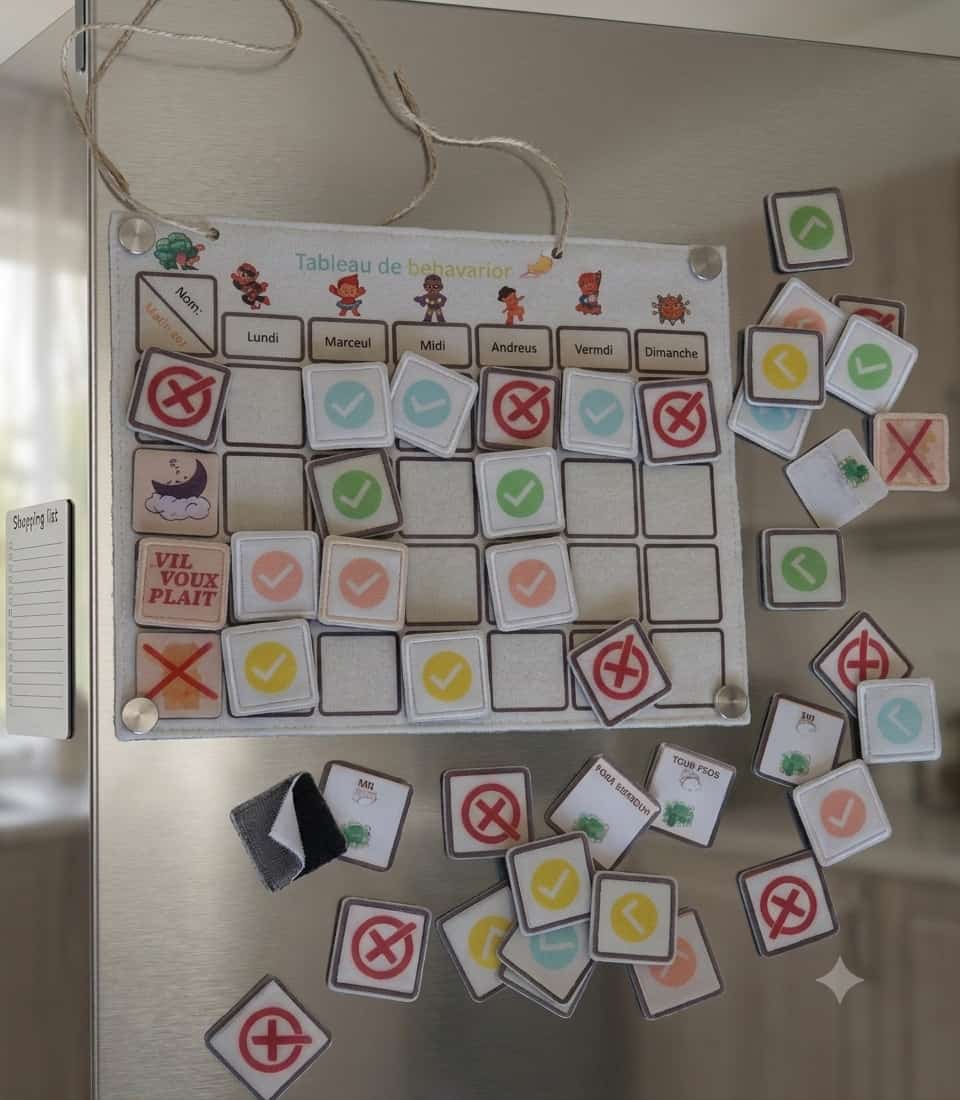 Tableau des motivations hebdomadaire rigide avec icônes à scratch éducation positive suivi objectifs hebdomadaire